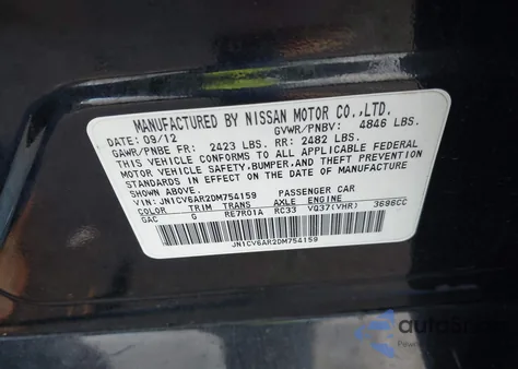 2013 Infiniti G37X z USA, uszkodzony, nr VIN JN1CV6AR2DM754159